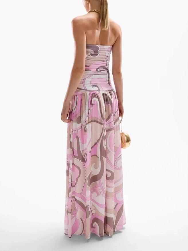 Vestido Largo de Cintura Caída con Estampado Vintage