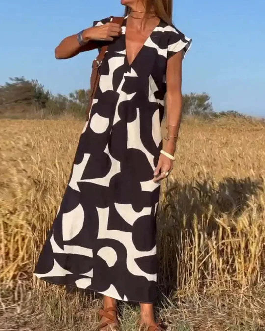 Vestido Midi Casual Estampado con Escote en V