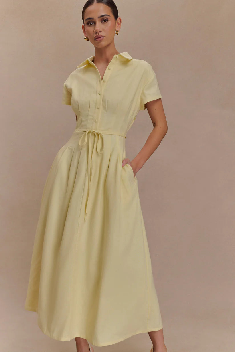 Vestido Midi de Lino con Botones