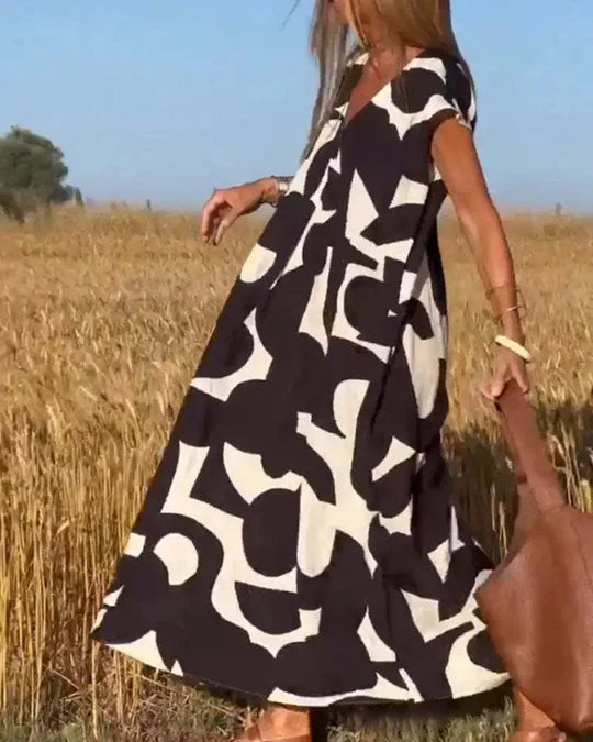 Vestido Midi Casual Estampado con Escote en V