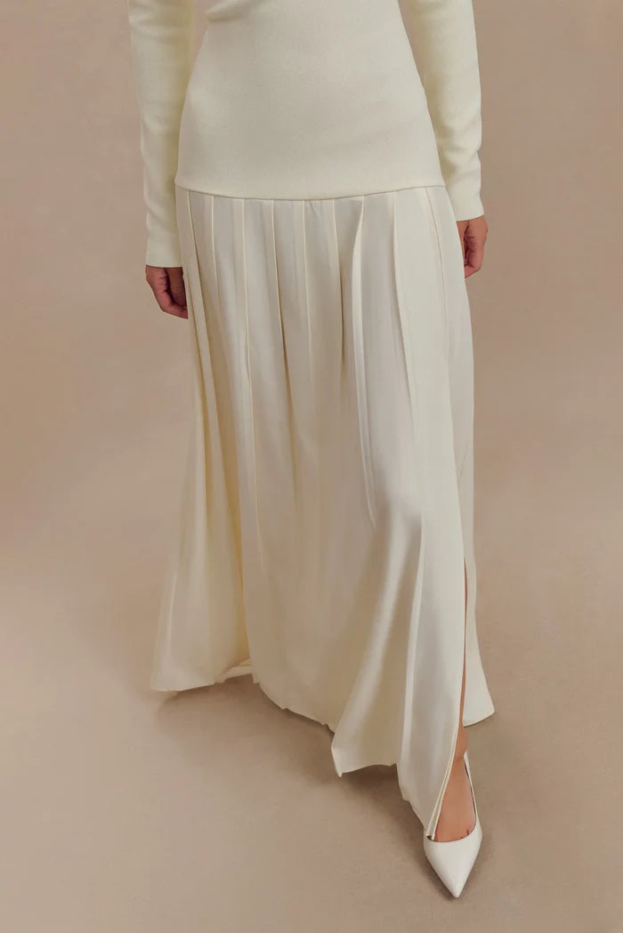 Vestido Maxi de Punto con Hombros Caídos - Marfil