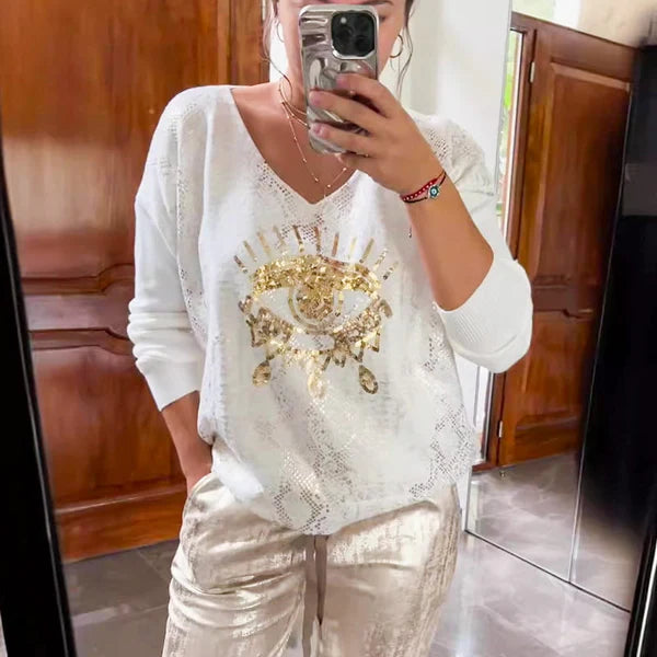 Conjunto - Top con Ojo Dorado y Pantalón de Lentejuelas