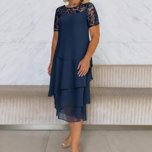Vestido Midi de Malla en Capas de Mujer