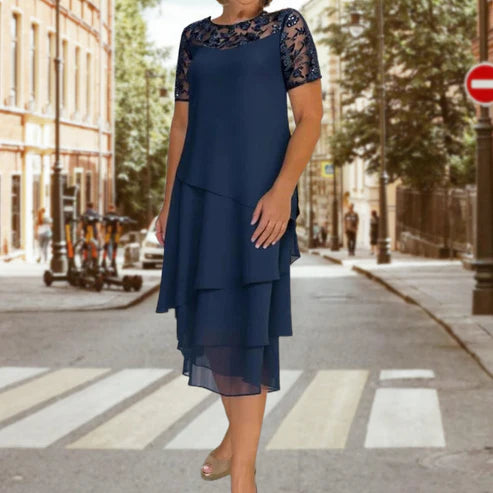 Vestido Midi de Malla en Capas de Mujer